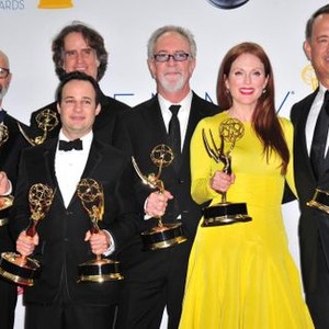 Steven Shareshian, Jay Roach, Danny Strong, Gary Goetzman, Julianne Moore, Tom Hanks in the press room for The 64th Primetime Emmy Awards - PRESS ROOM 2, Nokia Theatre at L.A. LIVE, Los Angeles, CA September 23, 2012. Photo By: Gregorio Binuya/Everett Coll