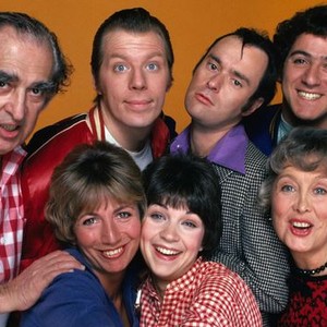 Phil Foster, Michael McKean, David L. Lander, Eddie Mekka, Betty Garrett,  Cindy Williams and  Penny Marshall (clockwise from top left)