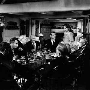 BALL OF FIRE, clockwise from foreground left at table: Leonid Kinskey, Oscar Homolka, S.Z. Sakall, Aubrey Mather, Gary Cooper, Barbara Stanwyck, Tully Marshall, Richard Haydn, Henry Travers, 1941