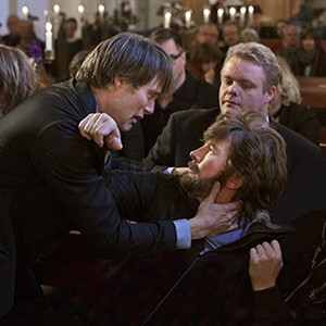 (L-R) Susse Wold as Grethe, Mads Mikkelsen as Lucas, Thomas Bo Larsen as Theo and Lasse Fogelstrøm as Marcus in "The Hunt." photo 11