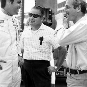 WINNING, Robert Wagner, NASCAR driver Roger Ward and Paul Newman on the set, 1969