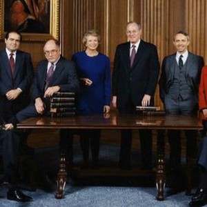 RBG, SUPREME COURT JUSTICES, FROM LEFT: CLARENCE THOMAS, JOHN PAUL STEVENS (SEATED), ANTONIN SCALIA, WILLIAM REHNQUIST, SANDRA DAY O'CONNOR, ANTHONY KENNEDY, DAVID SOUTER, RUTH BADER GINSBURG, HARRY BLACKMUN, CIRCA 1993, 2018. © MAGNOLIA PICTURES