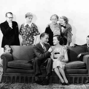 EDUCATING FATHER, from left, front, June Carlson, Billy Mahan, Kenneth Howell, Dixie Dunbar, George Ernest; back, Jed Prouty, Spring Byington, Florence Roberts, Shirley Deane, 1936, TM and copyright ©20th Century Fox Film Corp. All rights reserved