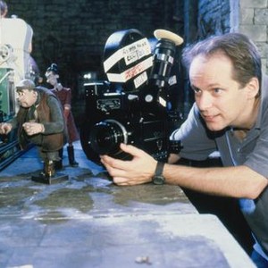 CHICKEN RUN, 2000, Nick Park (director) sets up a shot with Mr. & Mrs. Tweedy (Tony  Haygarth & Miranda Richardson)