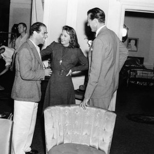 MEET JOHN DOE, from left, director Frank Capra, Barbara Stanwyck, Gary Cooper, on-set, 1941