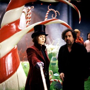 CHARLIE AND THE CHOCOLATE FACTORY, Johnny Depp, director Tim Burton on set, 2005, (c) Warner Brothers
