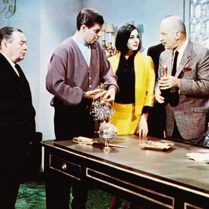 THE PATSY, from left: Peter Lorre, Jerry Lewis, Ina Balin, Keenan Wynn, Phil Harris, 1964
