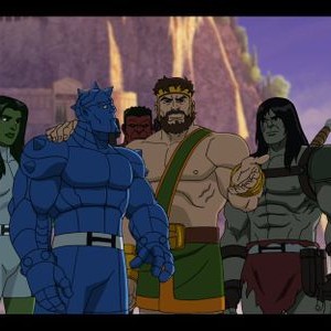 Marvel's Hulk and the Agents of S.M.A.S.H., from left: Eliza Dushku, Seth Green, Townsend Coleman, Ben Diskin, 'The Tale of Hercules', Season 2, Ep. #16, ©DISNEYXD