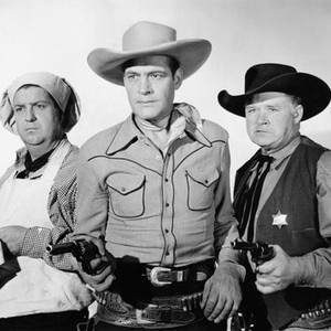 THE DESERT HORSEMAN, from left: Smiley Burnette, Charles Starrett, Jack Kirk, 1946