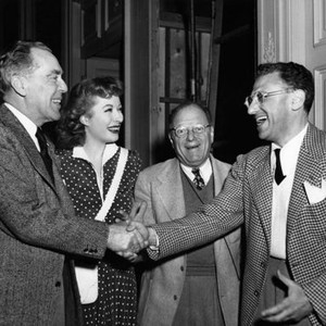 JULIA MISBEHAVES, director Jack Conway, Greer Garson, cinematographer Joseph Ruttenberg, visitor George Cukor, on-set, 1948