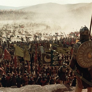 The massive Saracen army, a tremendous force of cavalry, holds their position outside the walls of Jerusalem.
