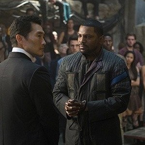 (L-R) Zero Kazama as Factionless and Conphidance as Factionless Soldier in in "The Divergent Series: Allegiant." photo 5