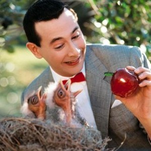 BIG TOP PEE WEE, Pee Wee Herman, aka Paul Reubens with baby chicks, 1988
