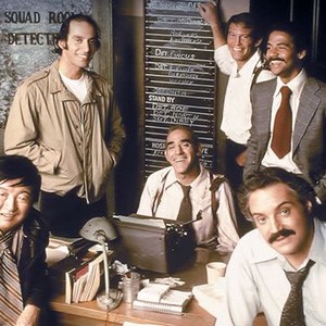 Gregory Sierra, Abe Vigoda (seated), Max Gail, Ron Glass, Hal Linden and Jack Soo (clockwise from top left)