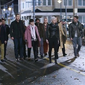 Once Upon a Time, from left: David Paul Grove, Jared S. Gilmore, Miguelito Macario, Joshua Dallas, Ginnifer Goodwin, Lee Arenberg, Jennifer Morrison, Sean Maguire, 'Swan Song', Season 5, Ep. #10, 12/06/2015, ©ABC