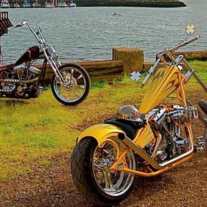 A sleek, custom chopper with polished chrome and intricate detailing, embodying the fusion of art and engineering.
