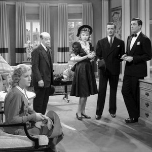 SKY MURDER, from left: Kaaren Verne, Donald Meek, Joyce Compton, Edward Ashley, Walter Pidgeon, 1940