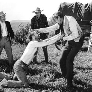 MAN OF THE WEST, Arthur O'Connell, Jack Lord, Royal Dano, Gary Cooper, Julie London, 1958, fight
