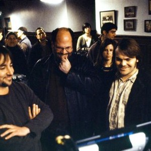 SCHOOL OF ROCK, Director Richard Linklater, producer Scott Rudin, Jack Black watching playback on set, 2003, (c) Paramount