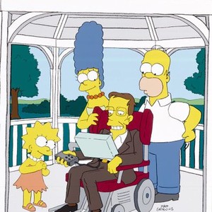 The Simpsons, from left: Yeardley Smith, Julie Kavner, Stephen Hawking, Dan Castellaneta, 'They Saved Lisa's Brain', Season 10, Ep. #22, 05/09/1999, ©FXX