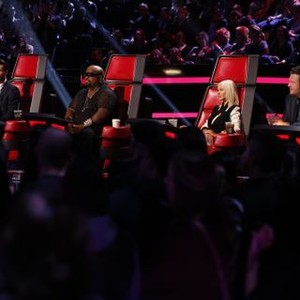 The Voice, from left: Adam Levine, Cee-Lo Green, Christina Aguilera, Blake Shelton, 'Live Eliminations', Season 5, Ep. #17, 11/12/2013, ©NBC