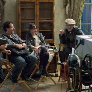 LINCOLN, writer Tony Kushner (sitting, left), director Steven Spielberg (right), on set, 2012, ph: David James/TM and Copyright ©20th Century Fox Film Corp. All rights reserved.