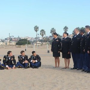 Enlisted, from left: Keith David, Geoff Stults, Chris Lowell, Parker Young, Angelique Cabral, Michelle Buteau, Mel Rodriguez, Maronzio Vance, Kyle Davis, Tania Gunadi, Mort Burke, 'Alive Day', Season 1, Ep. #13, 06/22/2014, ©FOX