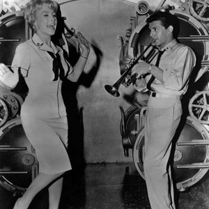 VOYAGE TO THE BOTTOM OF THE SEA, Barbara Eden, Frankie Avalon, unwind between takes, 1961, TM and Copyright © 20th Century Fox Film Corp. All rights reserved..