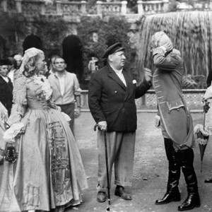 BLACK MAGIC, from left: Nancy Guild, director Gregory Ratoff, Frank Latimore, on location, Villa d'Este, Tivoli, Italy, 1949