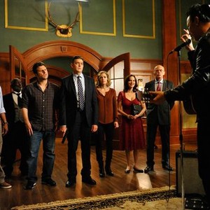 Psych, from left: Dulé Hill, Garrett Morris, James Roday, Timothy Omundson, Maggie Lawson, Lesley Ann Warren, Christopher Lloyd, '100 Clues', Season 7, Ep. #5, 03/27/2013, ©USA