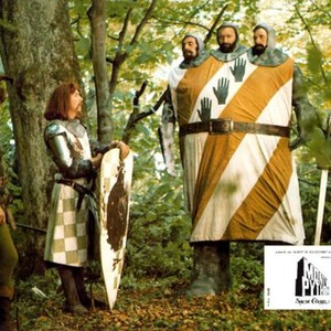 MONTY PYTHON AND THE HOLY GRAIL, from left: Neil Innes, Eric Idle, three heads from left: Terry Jones, Graham Chapman, Michael Palin, 1975
