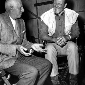 HATARI!, Director Howard Hawks, John Wayne on the set, 1962.