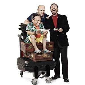An Idiot Abroad, Warwick Davis (L), Karl Pilkington (C), Ricky Gervais (R), 01/22/2011, ©SCIENCECHANNEL