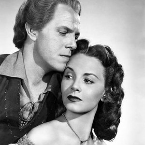 THE BLACK ARROW, (aka THE BLACK ARROW STRIKES), from left: Louis Hayward, Janet Blair, 1948