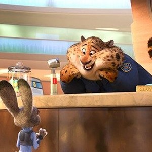 (L-R) Judy Hopps and Clawhauser in "Zootopia."