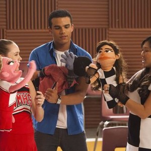 Glee, Becca Tobin (L), Jacob Artist (C), Jenna Ushkowitz (R), 'Puppet Master', Season 5, Ep. #7, 11/28/2013, ©FOX