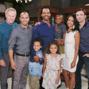 The Young and the Restless, from left: Tristan Rogers, Bryton James, Kristoff St John, Christel Khalil, Daniel Goddard, 03/26/1973, ©CBS