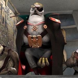General Von Talon (center, voiced by Tim Curry), the dreaded pigeon-eating enemy falcon, and two of his henchmen (Underlingk, left and Cufflingk, right), keep a lookout for British operatives. photo 6