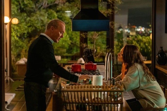 Dad Andy (Michael Keaton), and daughter Grace (Mila Kunis), in “Goodrich.” (Ketchup Entertainment)