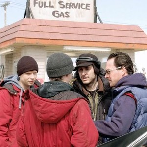 THE GOOD LIFE, Mark Webber, Patrick Fugit, director Stephen Berra, Chris Klein, on set, 2007.