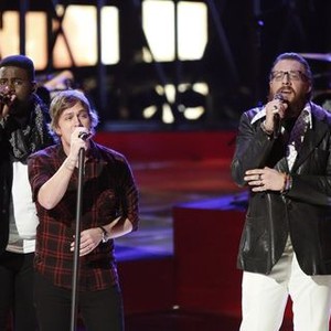 The Voice, Trevin Hunte (L), Rob Thomas (C), Nicholas David (R), 'Live Top 12 Performances', Season 3, Ep. #21, 11/12/2012, ©NBC