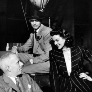 HIS GIRL FRIDAY, director Howard Hawks, Cary Grant, Rosalind Russell on set, 1940
