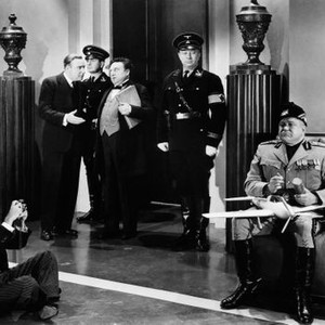 THE DEVIL WITH HITLER, George E. Stone (seated left), standing without uniforms) Alan Mowbray, Herman Bing, Joe Devlin as Mussolini (seated right), 1942