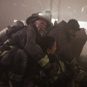 <em>Chicago Fire</em>: Season Three<br>Pictured:  Eigenberg as Christopher Herrmann, Charlie Barnett as Peter Mills, Yuri Sardarov as Otis.
