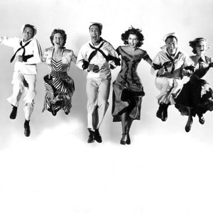 ON THE TOWN, Frank Sinatra, Betty Garrett, Jules Munshin, Ann Miller, Gene Kelly, Vera Ellen, 1949, leaping