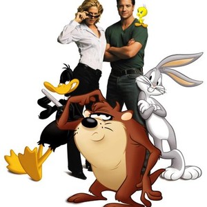 LOONEY TUNES: BACK IN ACTION, front: Tazmanian Devil, rear: Daffy Duck, Jenna Elfman, Brendan Fraser, Tweety, Bugs Bunny, 2003, (c) Warner Brothers