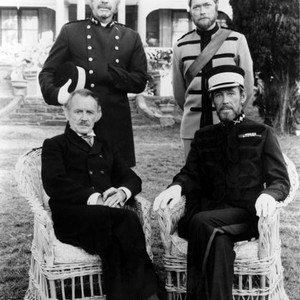 ZULU DAWN, (standing) Burt Lancaster, Simon Ward,  (seated) John Mills, Peter O'Toole, 1979, (c) American Cinema Releasing