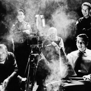 ED WOOD, Ross Manarchy (kneeling), Norm Alden (behind camera), Johnny Depp (megaphone), standing from left: Max Casella, Brent Hinkley, 1994, © Buena Vista