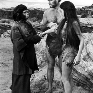 PLANET OF THE APES, Kim Hunter, Charlton Heston, Linda Harrison, 1968, captor and escapees bid farewell  TM and Copyright (c) 20th Century Fox Film Corp. All rights reserved.