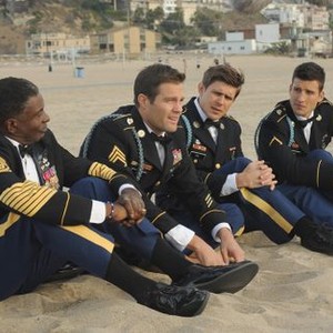 Enlisted, from left: Keith David, Geoff Stults, Chris Lowell, Parker Young, 'Alive Day', Season 1, Ep. #13, 06/22/2014, ©FOX